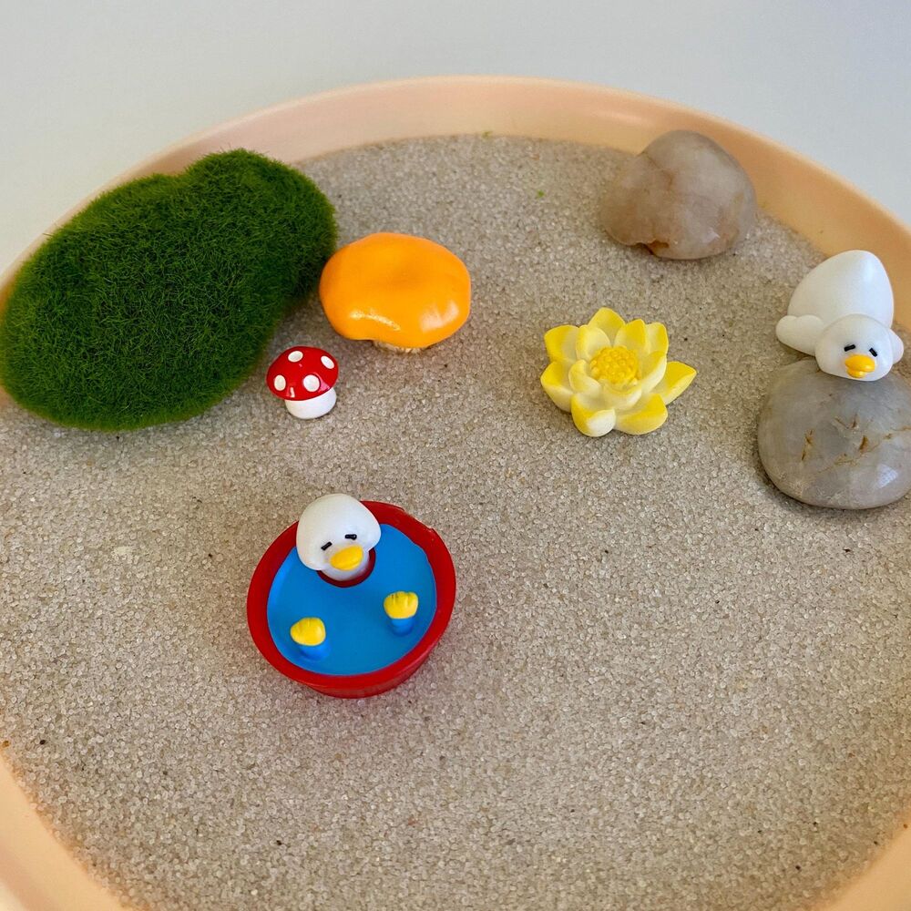 Mini Zen Garden Kit with Cute Duck and Mushroom Accessories, Cottagecore - Picture 3 of 5